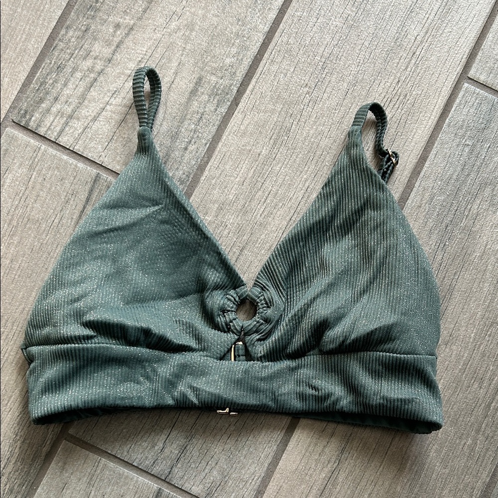 Green Ribbed Bikini Top